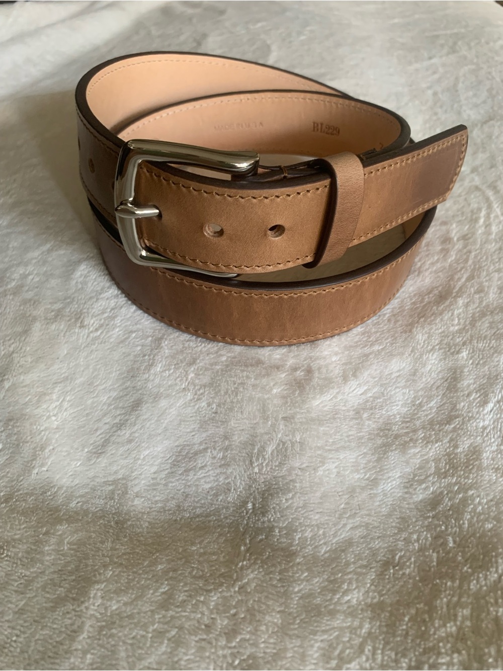 Mens Rancourt & Co Taupe Brown Size 32 Minimalist Belt Silver Buckle USA Classic